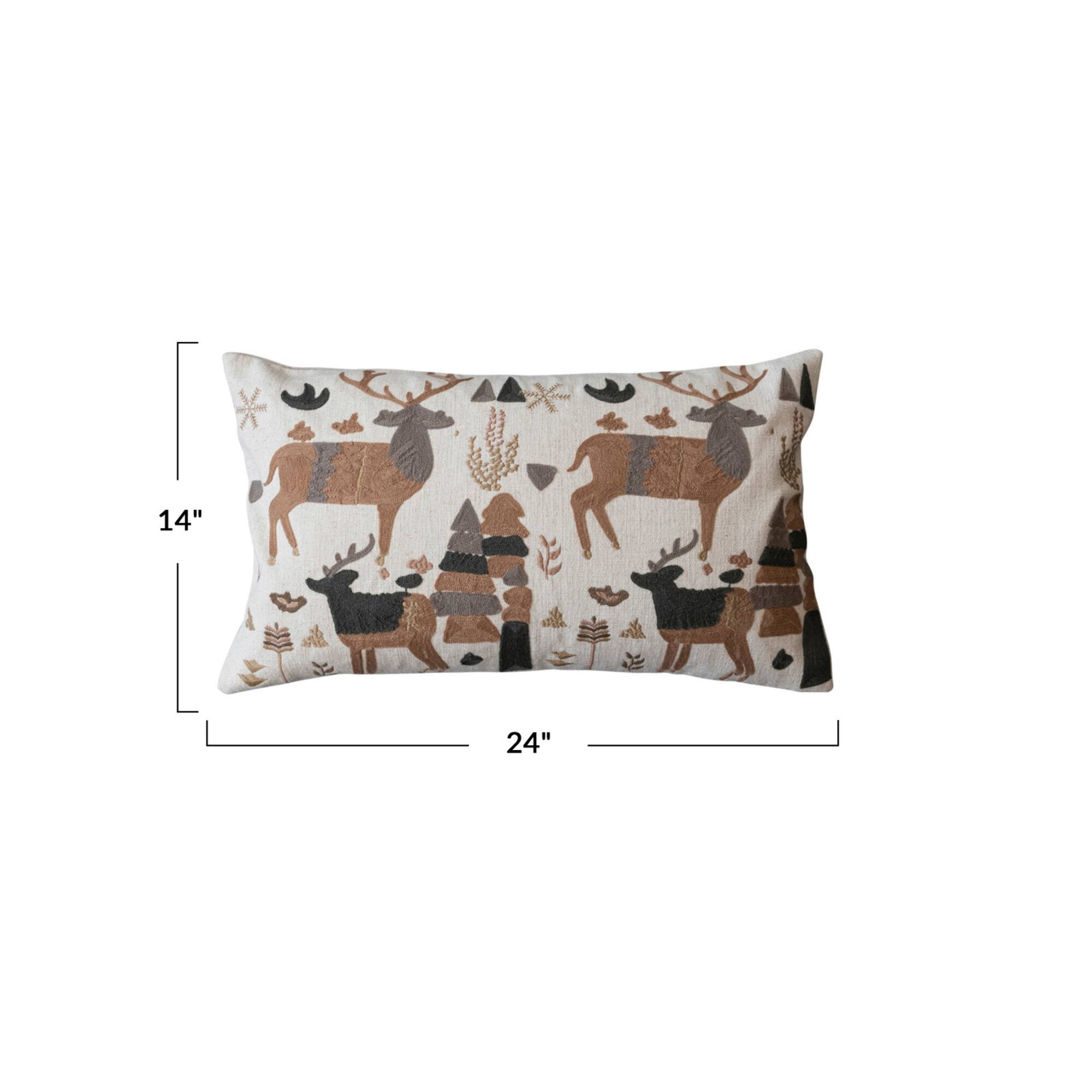 Hello Honey® 24" x 14" Embroidered Reindeer Cotton & Linen Lumbar Throw Pillow